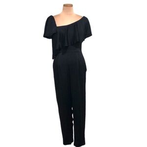 Jill Stuart Black Ruffle Jumpsuit Size 6 Asymmetrical Neckline